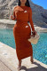 Brick Red Casual Print Patchwork Fold O Neck Long Sleeve Two Pieces