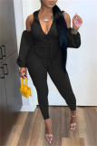 Grey Sexy Casual Solid Bandage Hollowed Out Hooded Collar Skinny Jumpsuits