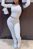 Rose Red Fashion Casual Letter Print Bandage O Neck Long Sleeve Two Pieces