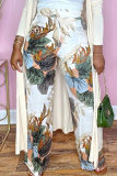 White Pre-sale Fashion Casual Print Basic Regular High Waist Trousers