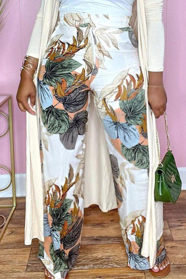 White Pre-sale Fashion Casual Print Basic Regular High Waist Trousers