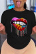 Black Casual Print Patchwork O Neck T-Shirts