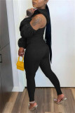 Grey Sexy Casual Solid Bandage Hollowed Out Hooded Collar Skinny Jumpsuits