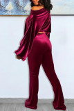 Coffee Fashion Casual Solid Basic Oblique Collar Long Sleeve Two Pieces