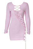 Purple Fashion Sexy Solid Hollowed Out Chains Off the Shoulder Long Sleeve Dresses