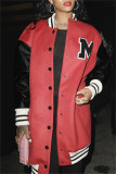 Pink Fashion Casual Patchwork Letter Outerwear