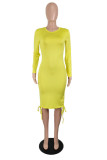 Red Sexy Solid Patchwork Draw String Fold O Neck Pencil Skirt Dresses