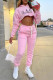 Pink Fashion Casual Print Basic Hooded Collar Long Sleeve Two Pieces