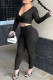 Black Sexy Solid Patchwork V Neck Long Sleeve Two Pieces