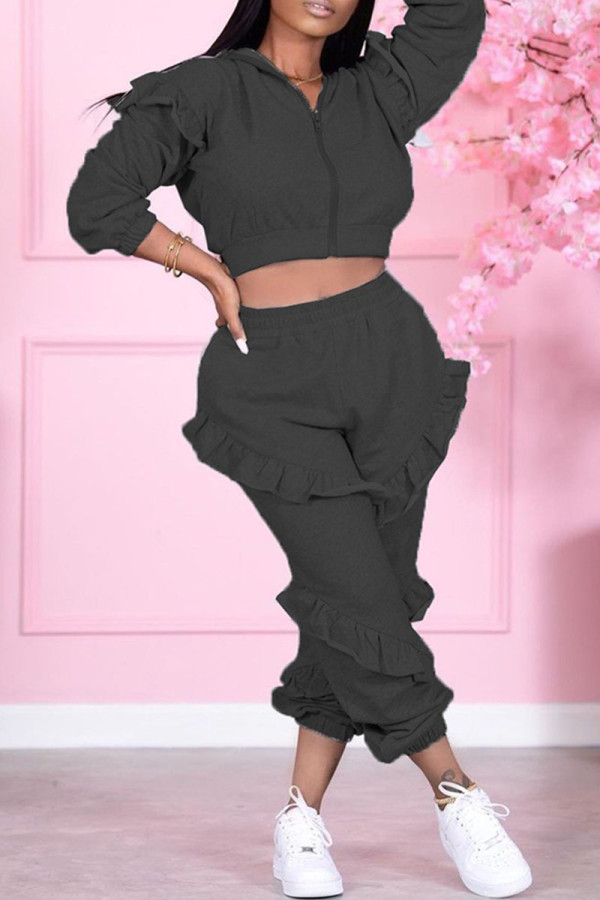 Black Fashion Casual Solid Patchwork Hooded Collar Long Sleeve Two Pieces