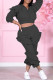 Black Fashion Casual Solid Patchwork Hooded Collar Long Sleeve Two Pieces