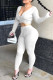 White Sexy Solid Patchwork V Neck Long Sleeve Two Pieces