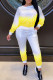 Yellow Casual Gradual Change Letter Print Patchwork O Neck Long Sleeve Two Pieces