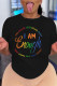 Black Casual Print Patchwork O Neck T-Shirts