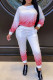 Red Casual Gradual Change Letter Print Patchwork O Neck Long Sleeve Two Pieces