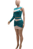 White Sexy Solid Patchwork See-through Asymmetrical O Neck Long Sleeve Two Pieces