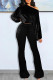 Black Fashion Casual Solid Basic Oblique Collar Long Sleeve Two Pieces