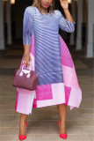 BluePink Fashion Striped Print Stitching Loose Dress