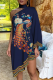 Blue Casual Print Patchwork Halter Irregular Dress Dresses