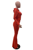 Red Fashion Casual Solid Basic Hooded Collar Long Sleeve Two Pieces