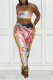 Colour Sexy Print Tassel Strapless Sleeveless Two Pieces