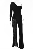 Black Fashion Casual Solid Patchwork Regular Jumpsuits