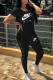 Black Fashion Casual Print Basic O Neck Short Sleeve Two Pieces