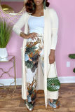 White Pre-sale Fashion Casual Print Basic Regular High Waist Trousers