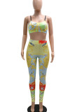 Pink Sexy Print Patchwork Spaghetti Strap Sleeveless Two Pieces (Without Belt)