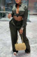 Army Green Sexy Solid Bandage Patchwork Buckle Turndown Collar Long Sleeve Two Pieces