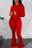 Red Fashion Casual Solid Basic Hooded Collar Long Sleeve Two Pieces