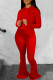 Red Fashion Casual Solid Basic Hooded Collar Long Sleeve Two Pieces