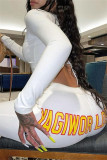 Rose Red Fashion Casual Letter Print Bandage O Neck Long Sleeve Two Pieces