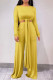 Yellow Casual Solid Bandage Patchwork Asymmetrical O Neck Long Sleeve Two Pieces