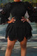 Black Elegant Solid Hollowed Out Patchwork Asymmetrical O Neck A Line Dresses