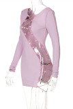 Purple Fashion Sexy Solid Hollowed Out Chains Off the Shoulder Long Sleeve Dresses