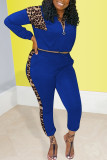 Blue Casual Print Patchwork Zipper Collar Long Sleeve Two Pieces