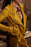 Yellow Fashion Casual Solid Patchwork Turndown Collar Outerwear