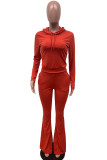 Red Fashion Casual Solid Basic Hooded Collar Long Sleeve Two Pieces