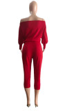 Red Sexy Solid Patchwork Off the Shoulder Regular Jumpsuits