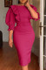 Rose Red Fashion Sexy Solid Patchwork O Neck Pencil Skirt Dresses