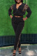 Black Casual Print Patchwork Zipper Collar Long Sleeve Two Pieces