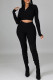 Black Sexy Solid Patchwork Zipper Collar Long Sleeve Two Pieces