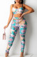 Green Sexy Print Patchwork Spaghetti Strap Sleeveless Two Pieces (Without Belt)