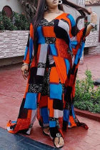 Multicolor Fashion Casual Print Asymmetrical V Neck Plus Size Two Pieces