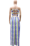 Rose Red Sexy Striped Print Hollowed Out Patchwork Backless Strapless Strapless Dress Dresses