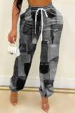 Blue Fashion Casual Print Basic Regular High Waist Conventional Full Print Bottoms