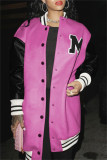 Pink Fashion Casual Patchwork Letter Outerwear