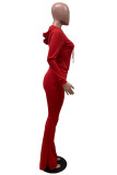 Red Fashion Casual Solid Basic Hooded Collar Long Sleeve Two Pieces