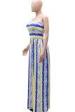Rose Red Sexy Striped Print Hollowed Out Patchwork Backless Strapless Strapless Dress Dresses